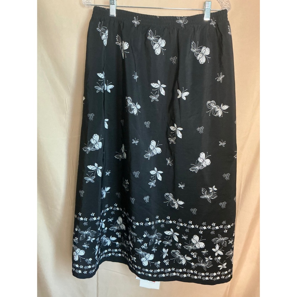 Blair Maxi Skirt Women L PT Black Excellent Butterfly Floral Elastic Waist